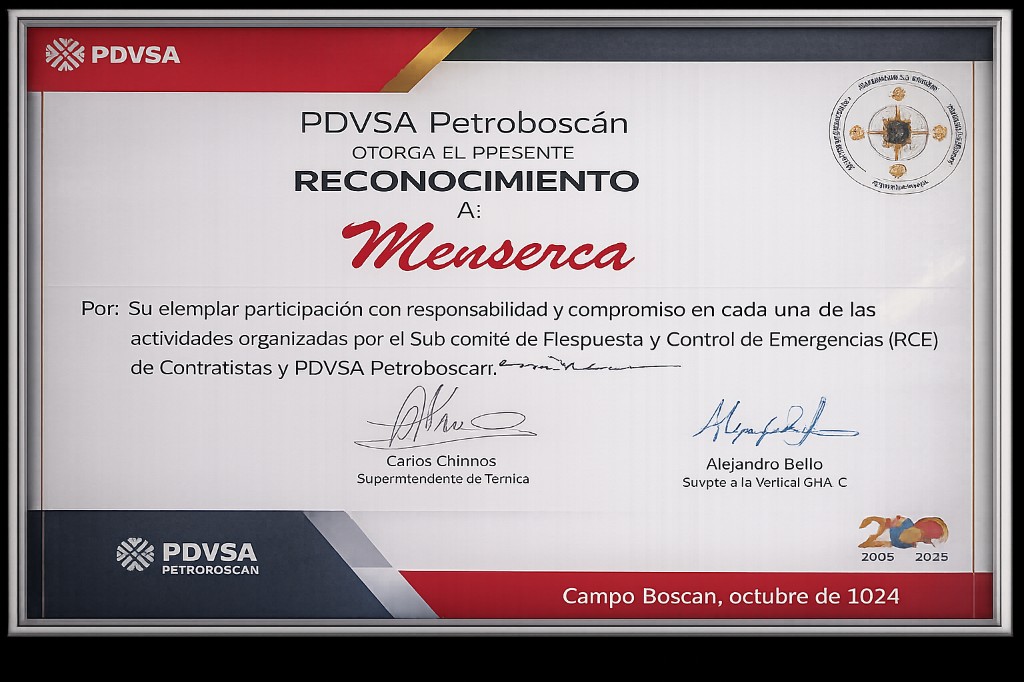 Petroboscán recognition for participation in contractor emergency response and control (RCE) activities.